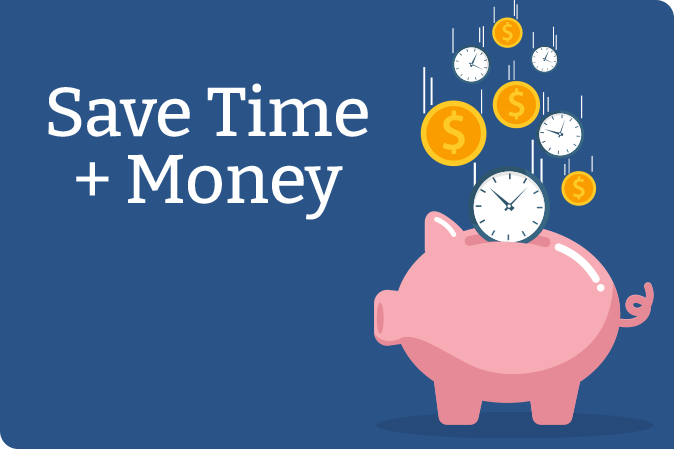 Piggy bank save time and money illustration