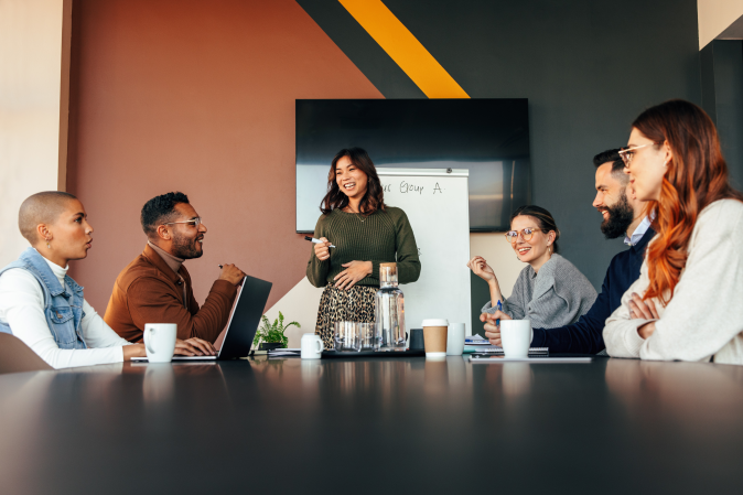 Woman presenting in boardroom