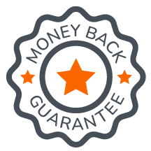 Circular certificate that says money back guarantee with a star in the middle